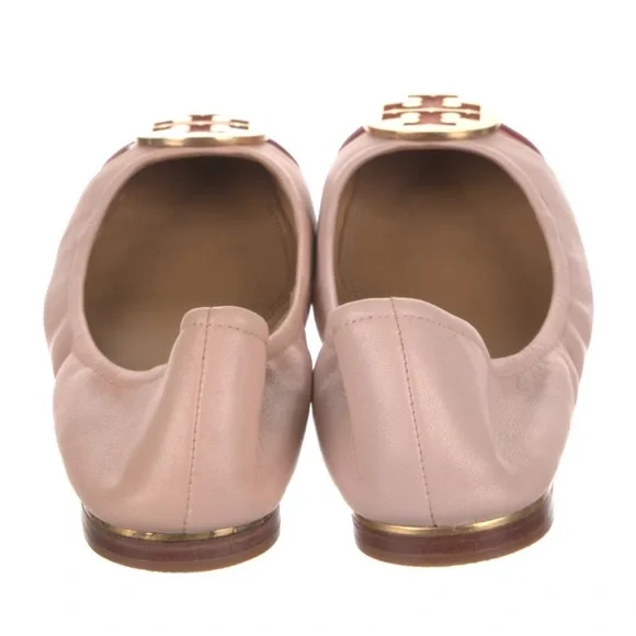 TORY BURCH Minnie Shell Pink Leather Logo Travel Ballet Flat Size 7.5 - Picture 4 of 7